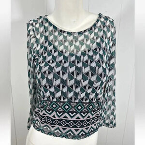 Almost Famous 3/4 Sleeve Blouse Top Sheer Stretch & Cami Sz M Juniors